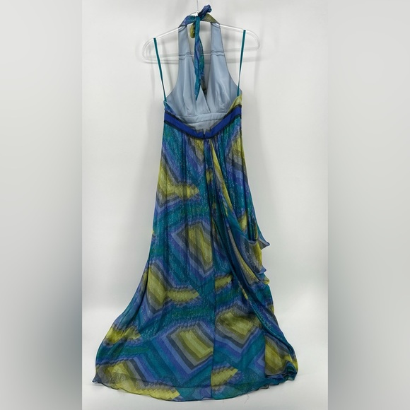 BCBG MAXAZRIA Silk HALTER MAXI LONG GOWN Watercolor BLUE TONES Size 4 - Picture 12 of 14
